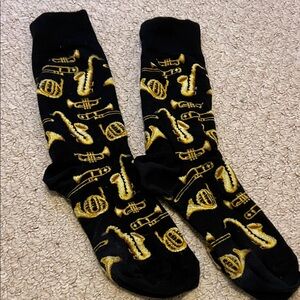 Black Men's Novelty Socks with Golden Musical Instruments